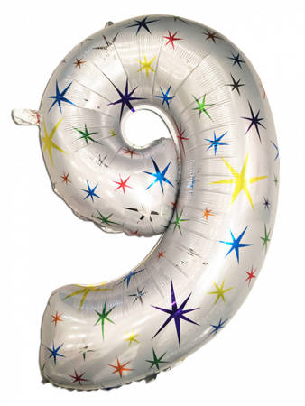 Balloon Foil Number "9" White with Stars (100cm.)